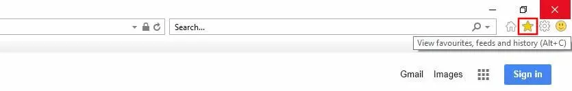 Image: Internet Explorer 11: “View favourites, feeds and history” button