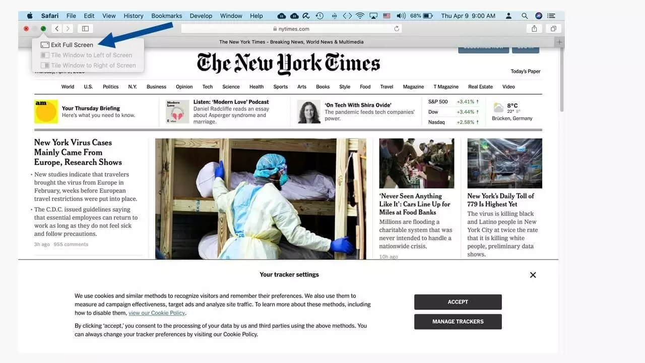 Image: Exit full-screen on a Mac