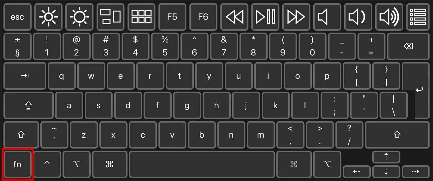 Image: Keyboard with an Fn key to activate function keys