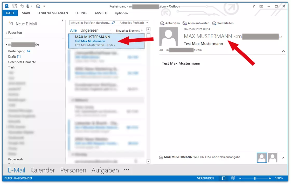 Change sender name in Outlook: the name and email address of the sender 