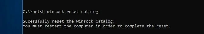 Windows 10 prompt: Winsock catalog reset
