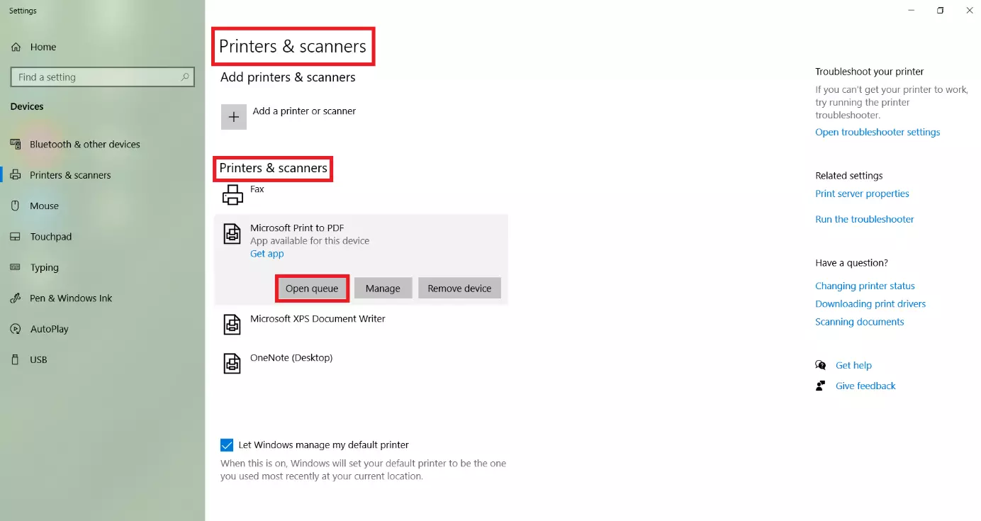 Image: Windows 10: ‘Printers & scanners’ menu