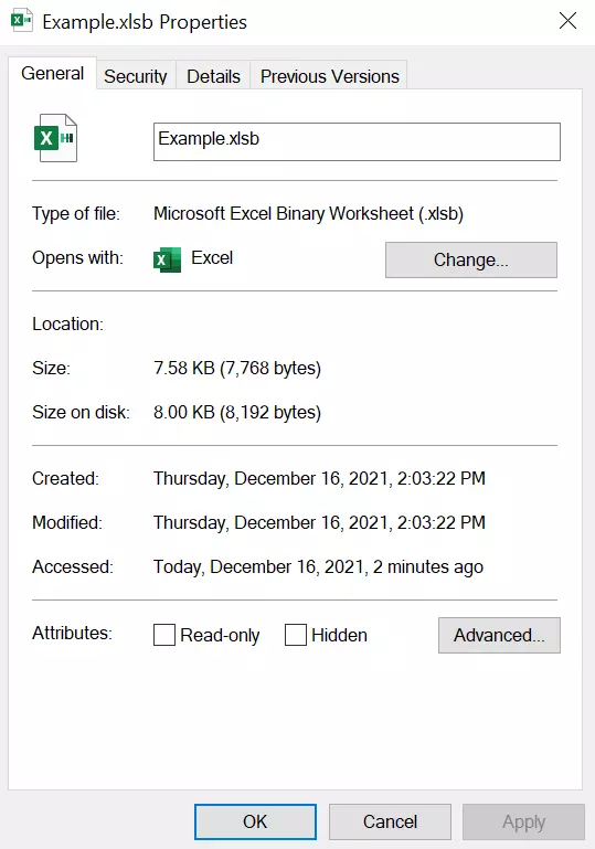 Image: Memory requirements of an XLSB file