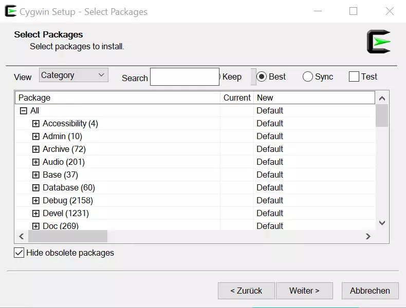 Image: Screenshot Cygwin installation
