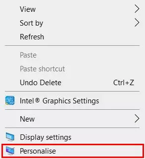 Image: Desktop context menu: ‘Personalise’ menu item