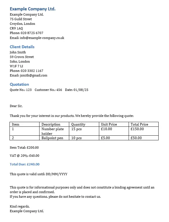 Image: Quotation template example