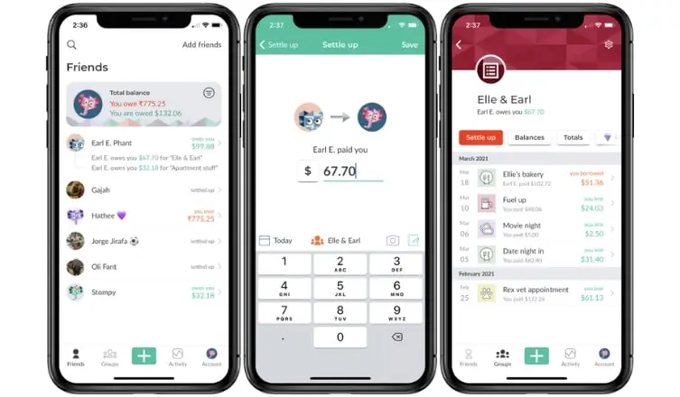 Image: Screenshots of the Splitwise App