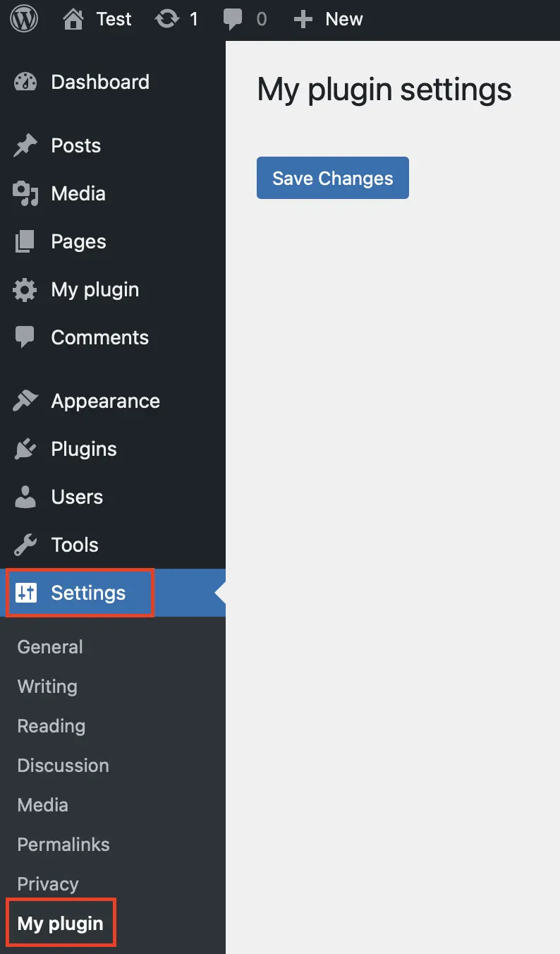 You now have a settings page for your developed plugin. Image: You now have a settings page for your developed plugin.