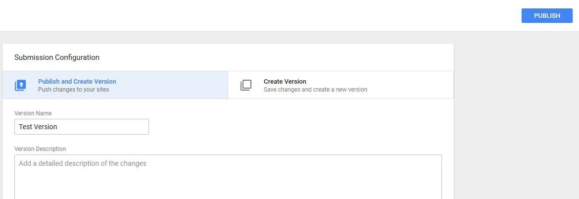 Image: Google Tag Manager: publishing the snippet containers