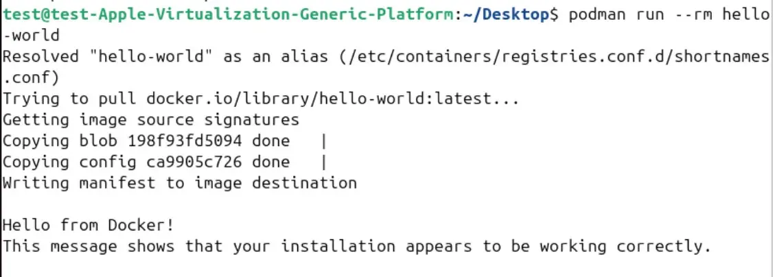 Screenshot of the hello-world container Image: Screenshot of the hello-world container