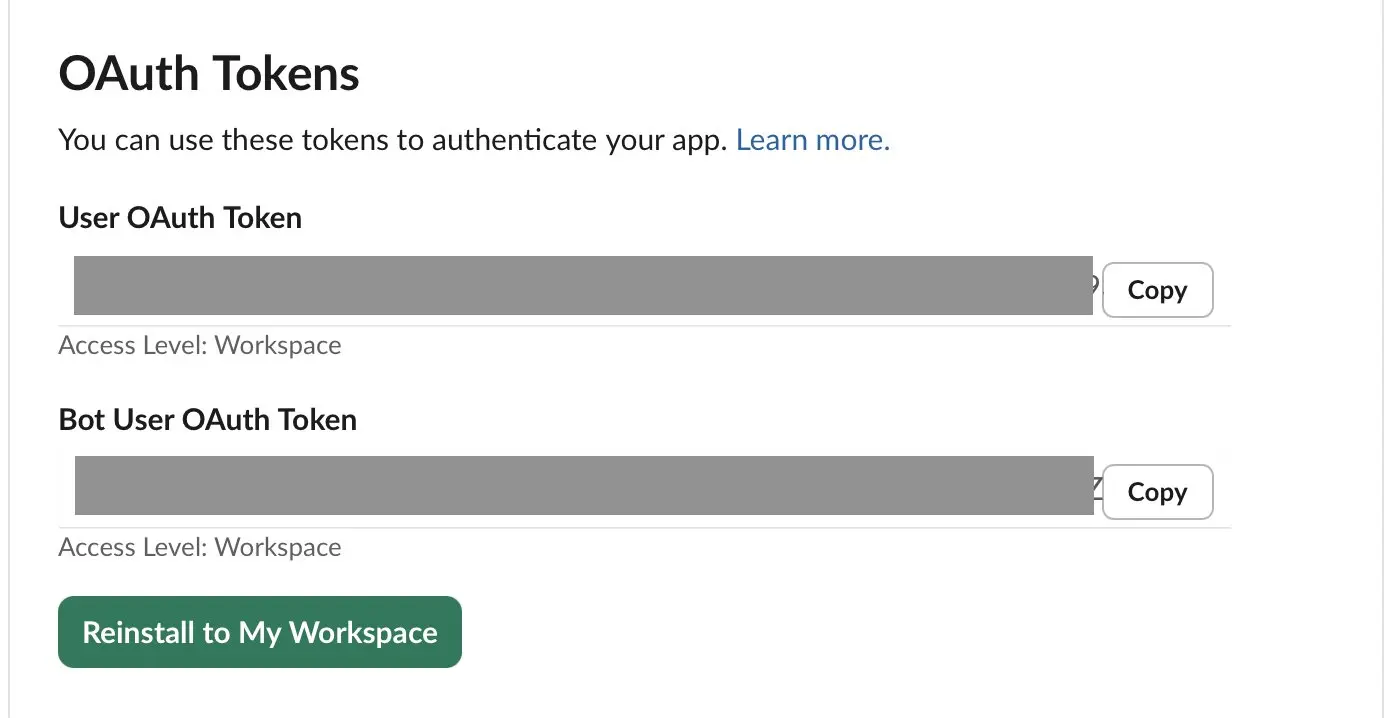 Image: Slack: Auth tokens