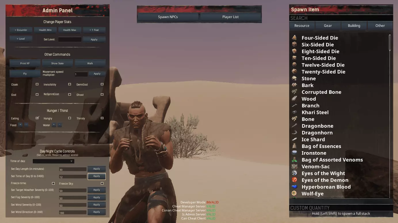 Image: Administrator menu in Conan Exiles