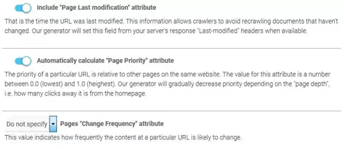 Image: XML-sitemaps.com generator: Settings for the optional XML attribute