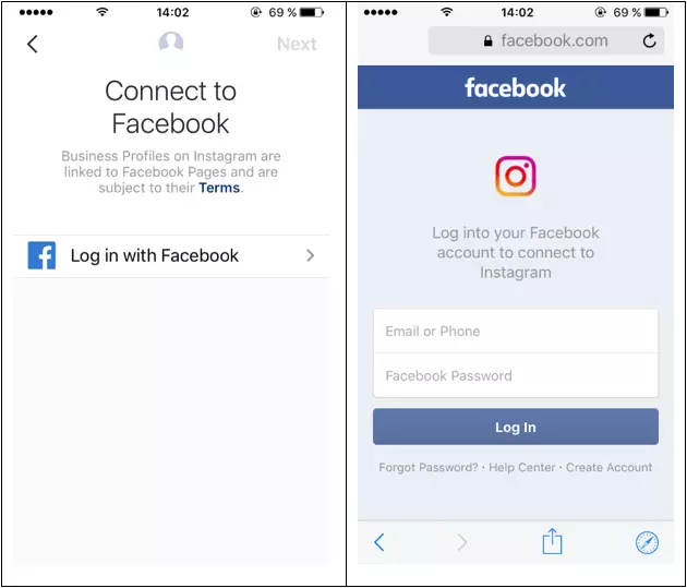 Connecting Instagram to Facebook