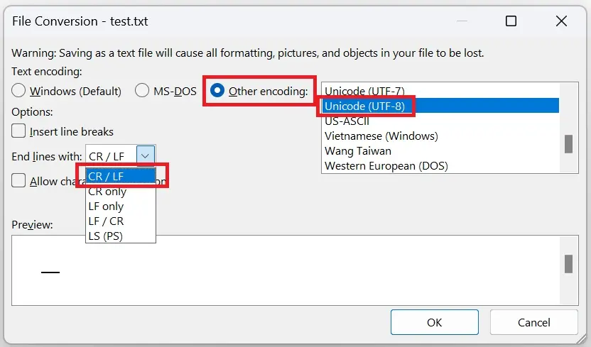 Image: Screenshot: File conversion in Word