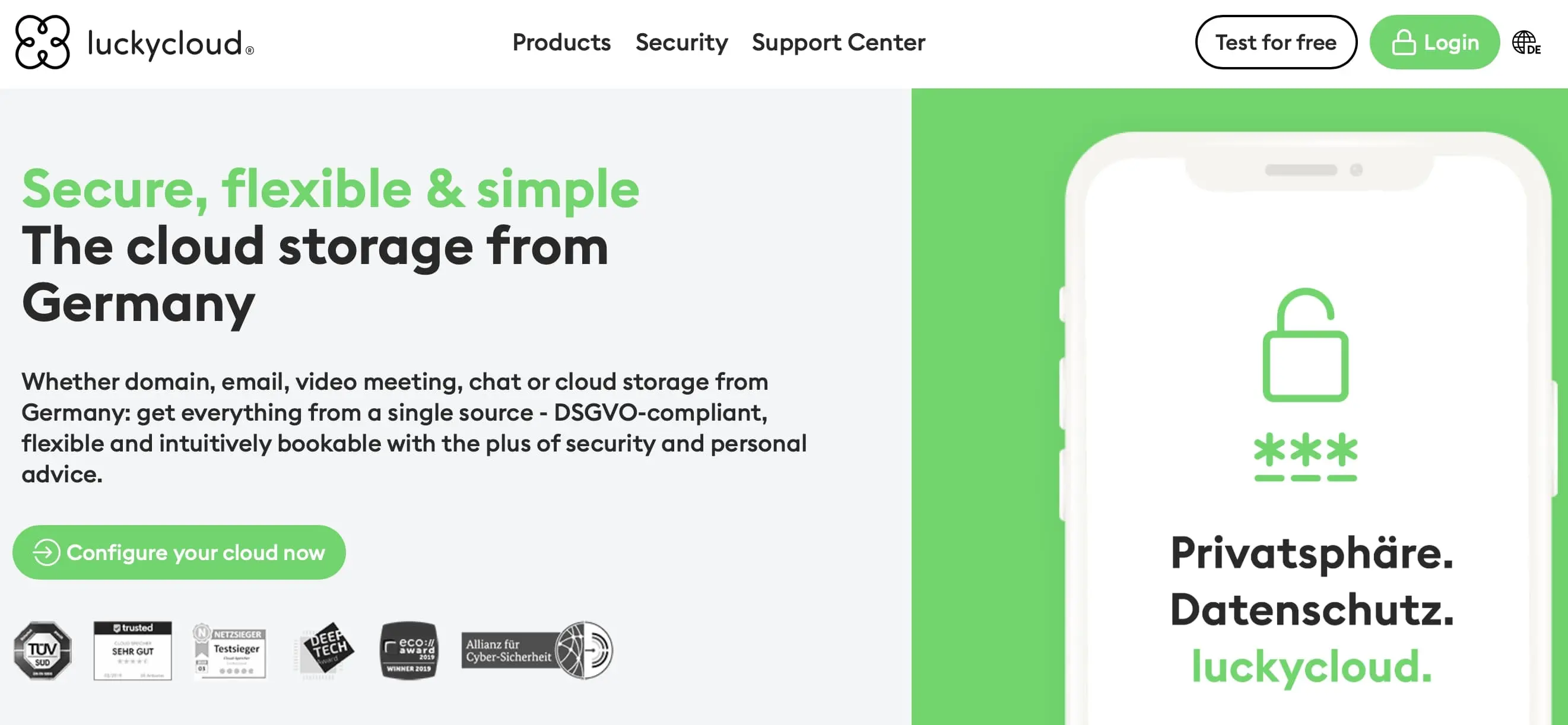 Image: Screenshot of the luckycloud website