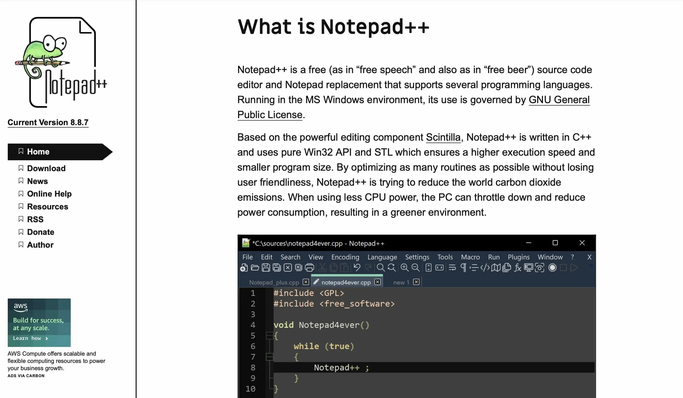 Image: Screenshot of the Notepad++ website