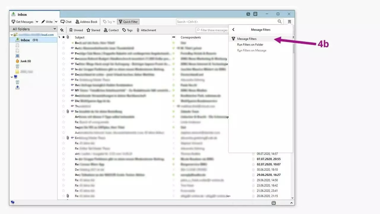 Image: Thunderbird out-of-office: activating the filter