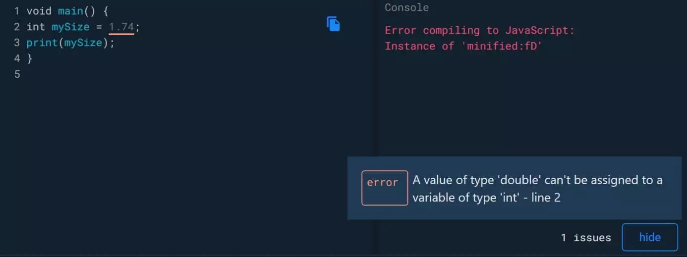 Image: Learn DART programming: error output