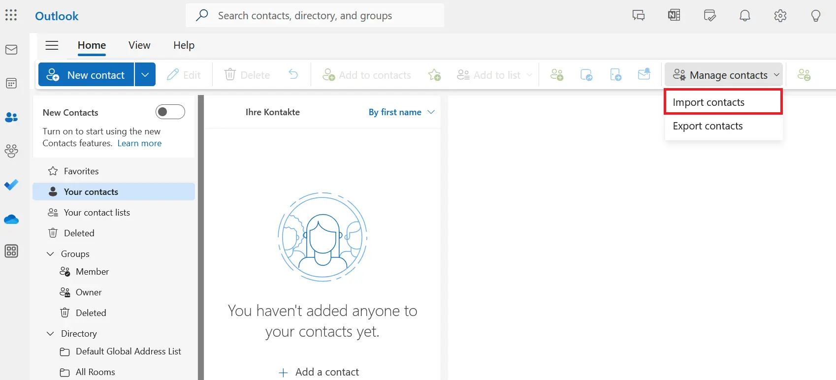 Image: Outlook on the web: Overview of recommended people