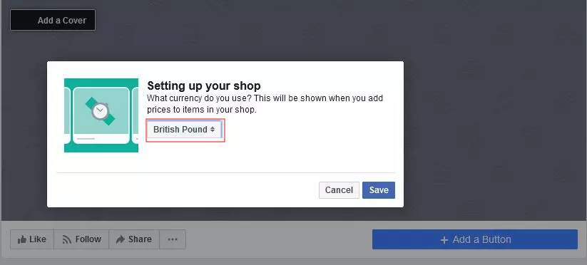 Image: Setting up a Facebook shop: Choice of currency