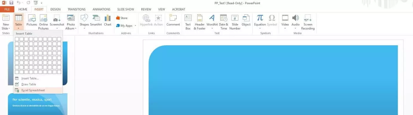 Image: PowerPoint: Insert Excel Spreadsheet