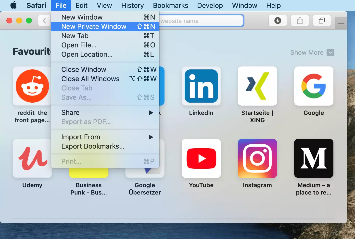 Image: Starting private mode in Safari on a Mac using the “File menu”