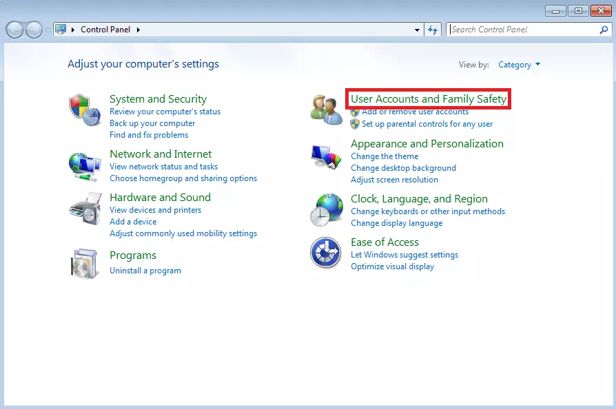 Image: Windows 7 Control Panel