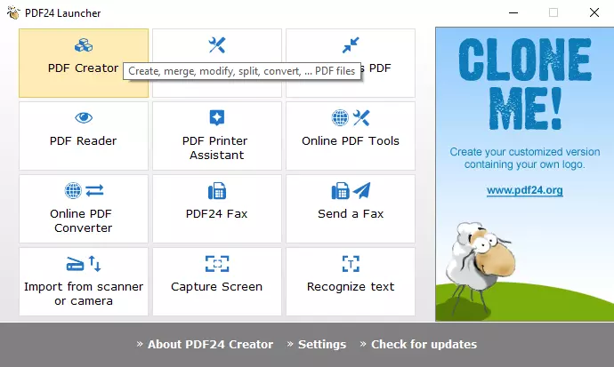 Image: PDF 24 launcher: Tools overview