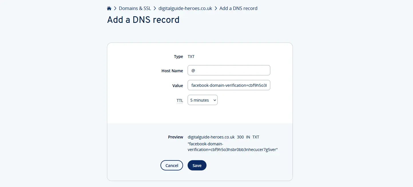 Image: Add a DNS record in a IONOS account