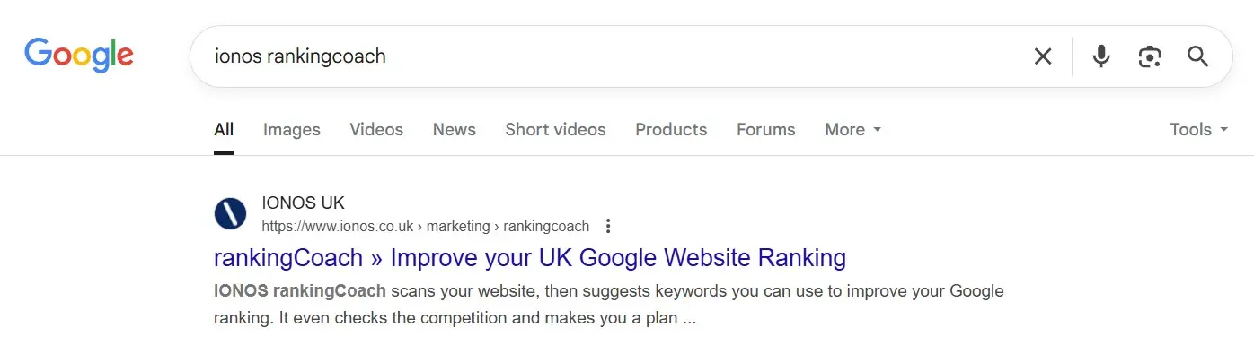 Image: Example URL from IONOS.co.uk