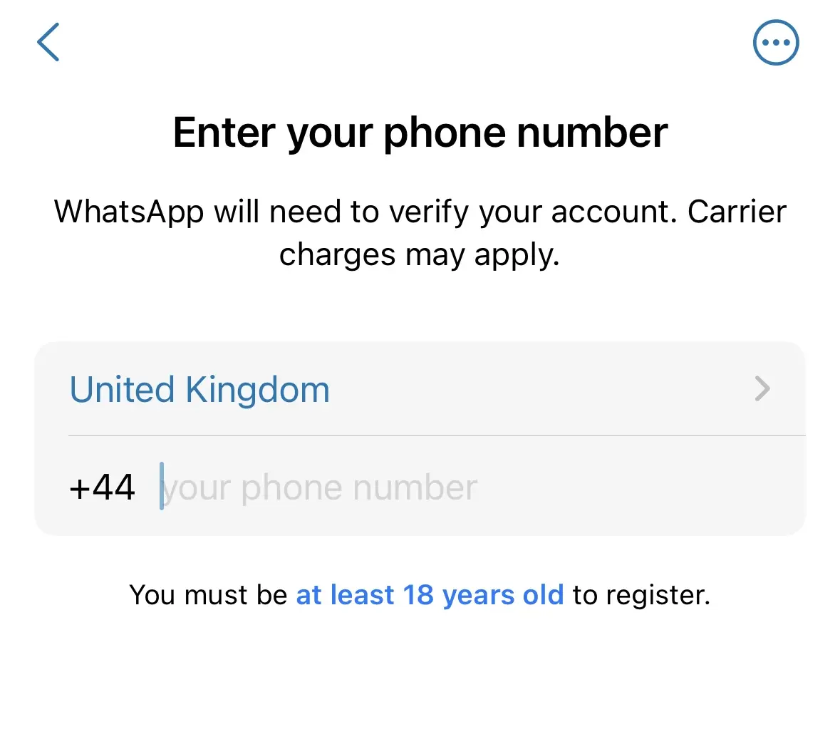 Enter the phone number to register on WhatsApp Image: Enter the phone number to register on WhatsApp