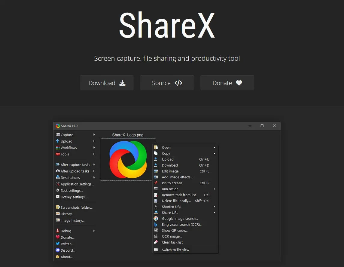 Screenshot tool ShareX website Image: Screenshot tool ShareX website