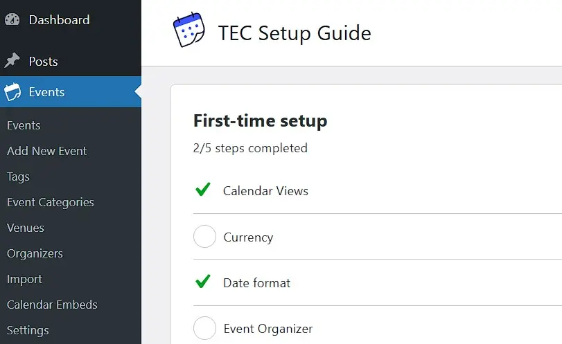 The Events Calendar: Setup Wizard Image: The Events Calendar: Setup Wizard