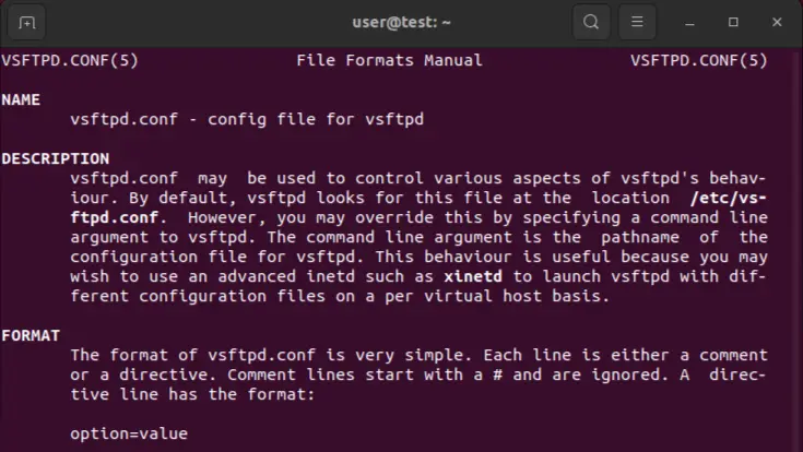 Manual page of the vsftpd configuration file Image: Manual page of the vsftpd configuration file