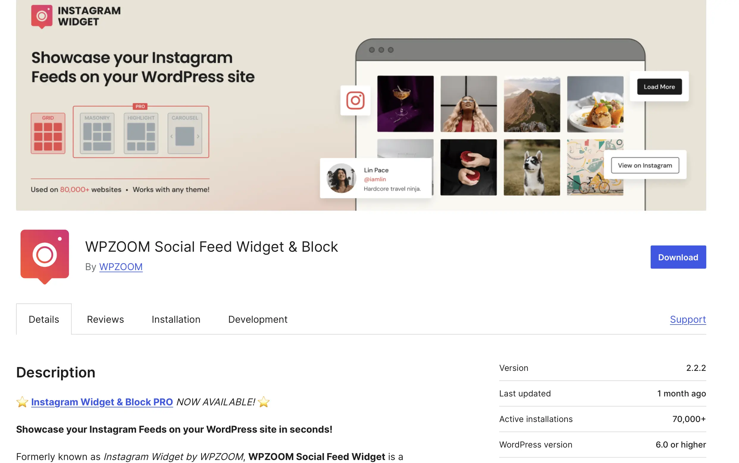 Image: WPZOOM Social Feed Widget & Block in WordPress Plugin Store