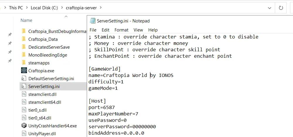 Craftopia server: Configuration file Image: Craftopia server: Configuration file
