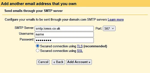 Image: Configure SMTP server in Gmail