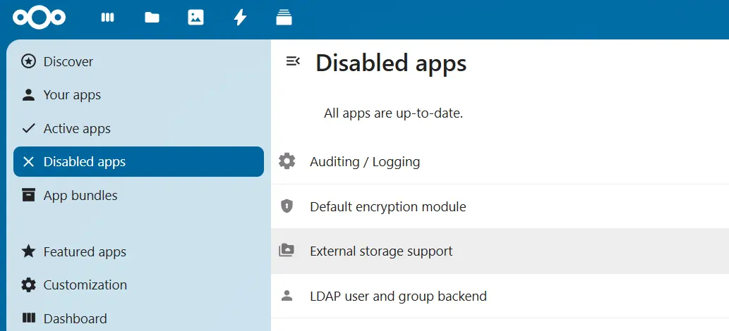 Nextcloud apps: External Storage Support Image: Nextcloud apps: External Storage Support