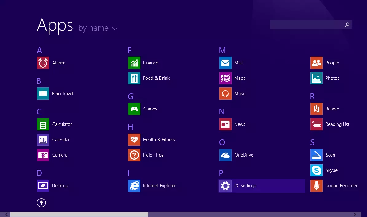 Windows 8 application menu