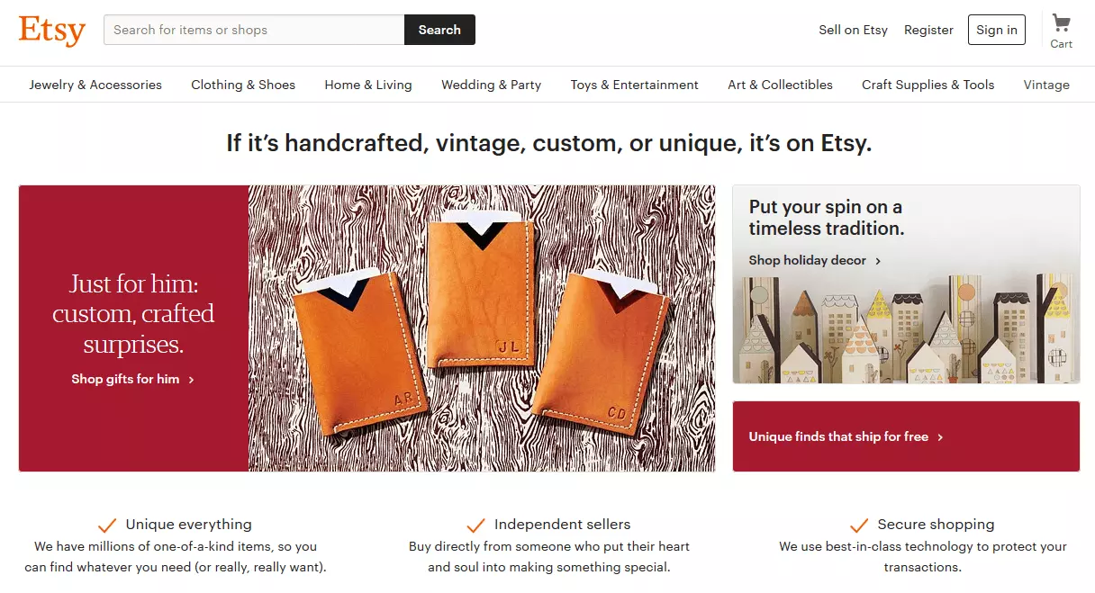 Image: Screenshot of Etsy’s homepage