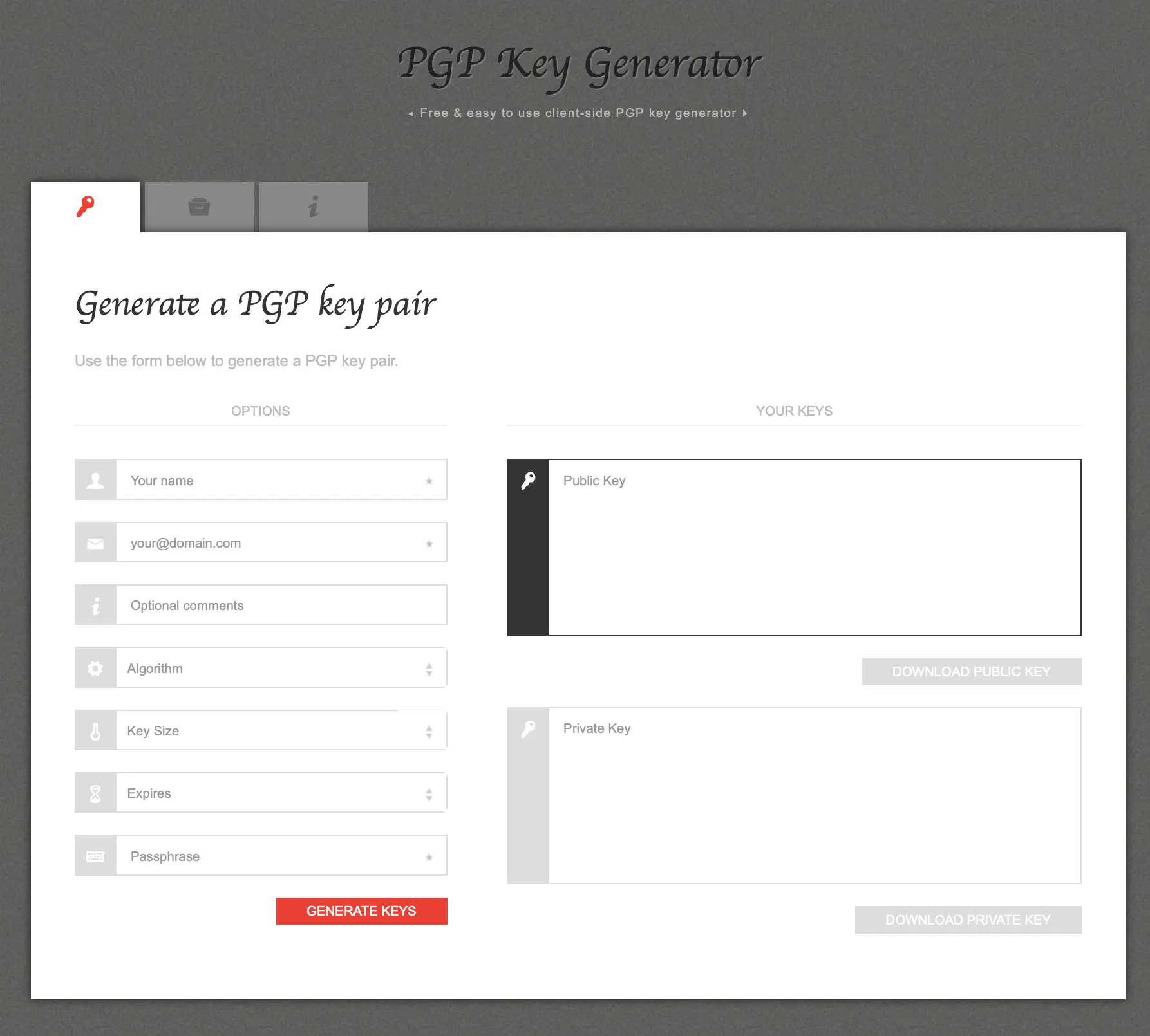 Image: Screenshot of the PGP Key Generator