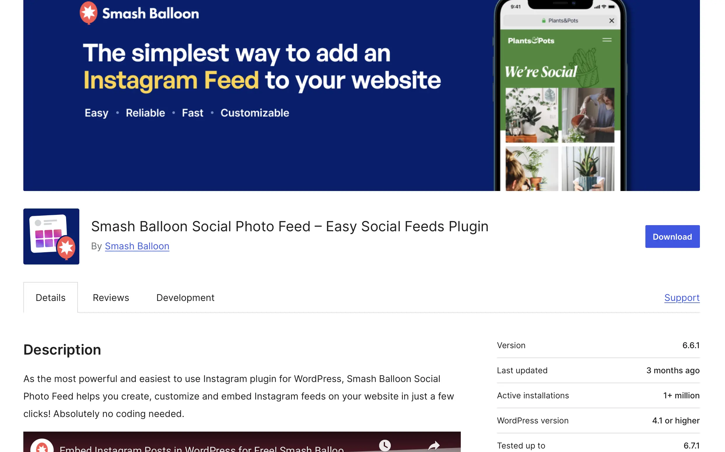 Image: Smash Balloon Social Photo Feed in WordPress Plugin Store