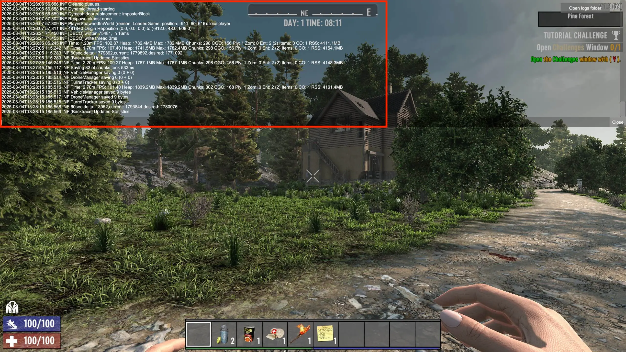 Screenshot of the developer console in 7 Days to Die Image: Screenshot of the developer console in 7 Days to Die