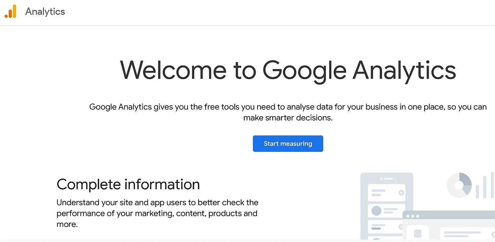 Google Analytics information page Image: Google Analytics information page