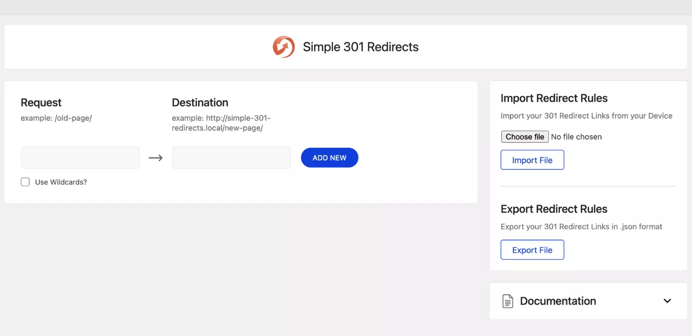 Image: Screenshot of Simple 301 Redirects plugin