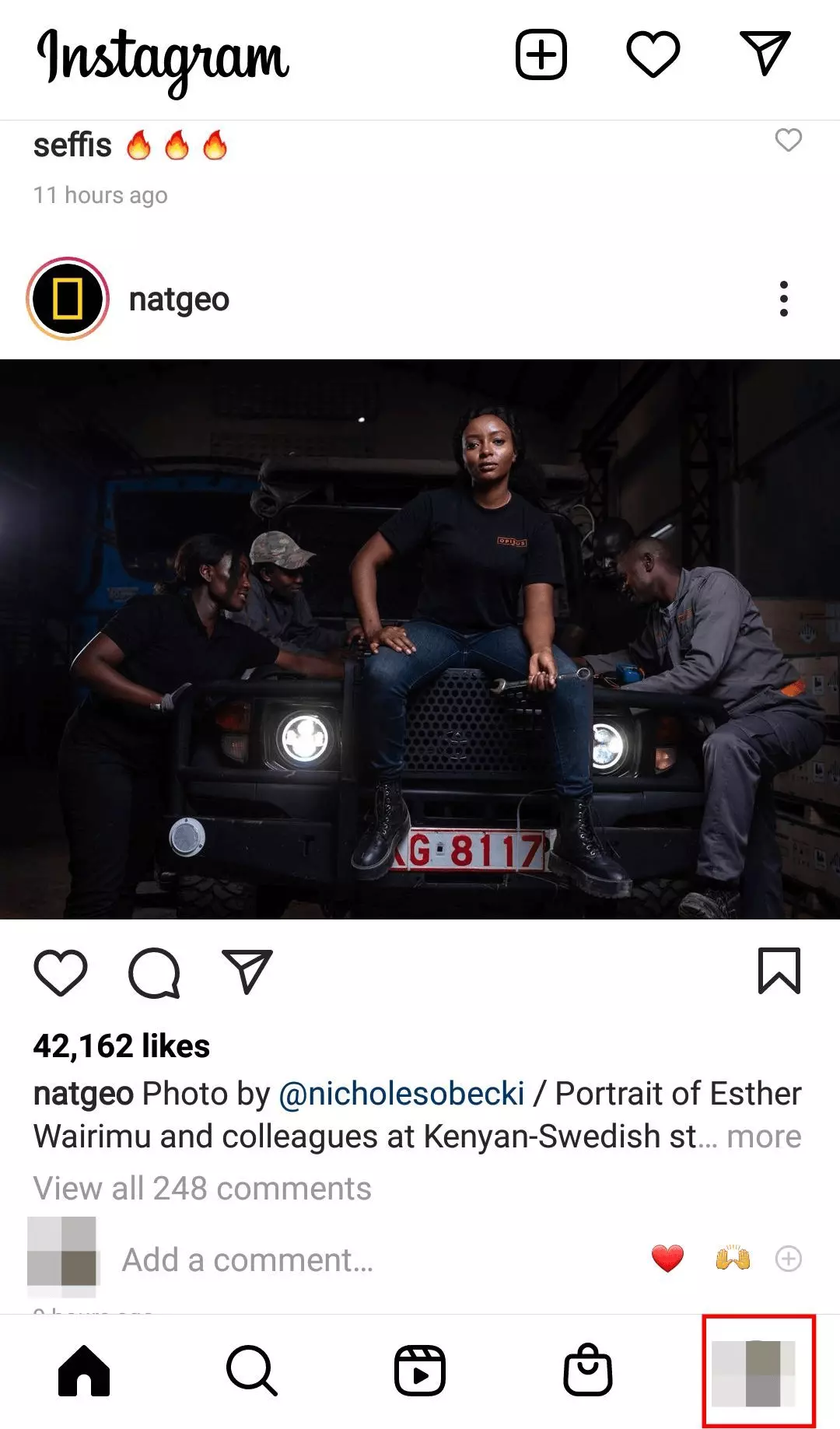 Image: Instagram app with profile icon on the bottom right