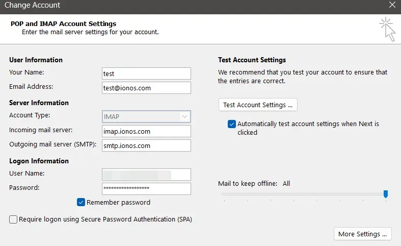 Image: POP and IMAP Account Settings in Outlook