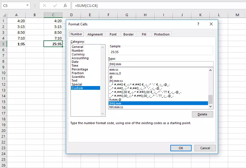 Image: Custom format type in Excel