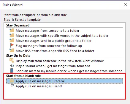 Image: Outlook Rules Wizard